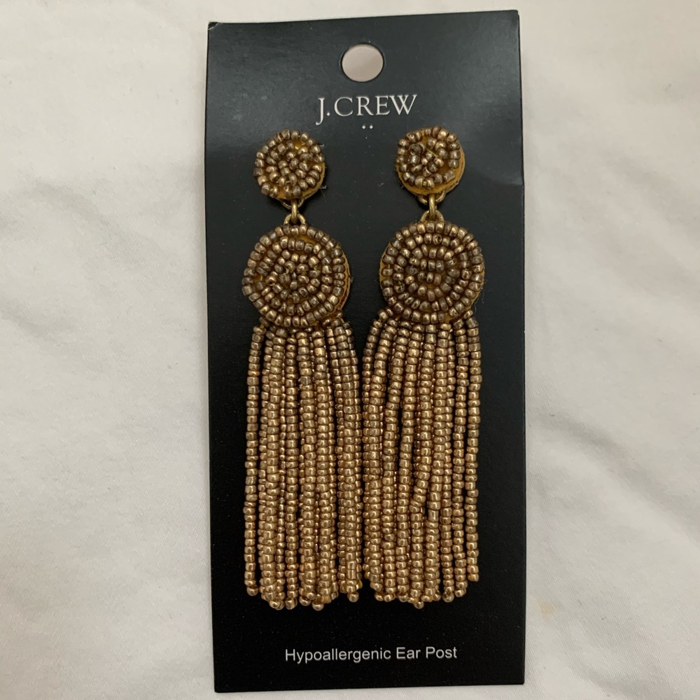 JCrew Gold Tassel Beaded Earrings